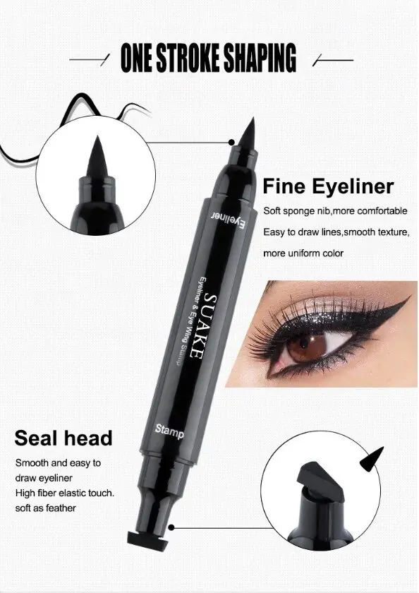 2 In1 Winged Stamp Liquid Eyeliner Pencil Eyes Makeup Waterproof