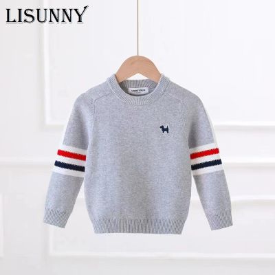 Boys Sweater Pullover 2023 New Autumn Winter Kids Striped Children Baby O-Neck Sweaters Embroidered Cartoon Jumper Clothes 2-7y