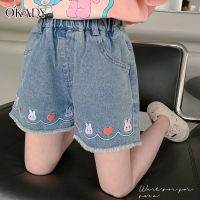 OKADY Celana Pendek Denim การ์ตูนเด็ก,สะดวกสบายและระบายอากาศสำหรับเด็กผู้หญิงบางเอวสูงหลวม