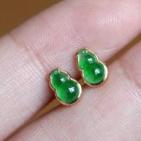 S925 sterling silver gilt edged ice seeded yang green gourd jade pith earrings Lazy people can not pick natural Hotan Jade jade earrings 1XXB 1XXB SZFX SZFX