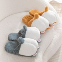 Cute Cartoon Corgi Butt House Women Slippers Winter Warm Plush Parent-Child Floor Slides Indoor Bedroom Girls Fluffy Slippes