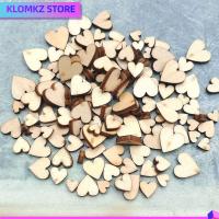 KLOMKZ 100PCS น่ารัก DIY การตกแต่ง หัวใจรักไม้ อุปกรณ์งานฝีมือ กระจายตาราง ตกแต่งงานแต่งงาน