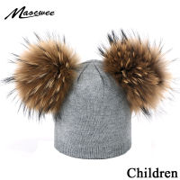 Winter Children Double Plush Ball Cap Hat for Kids Baby Girls Knitted Beanies Cap Hat Thick Female Autumn Fur Pompom Ski Cap