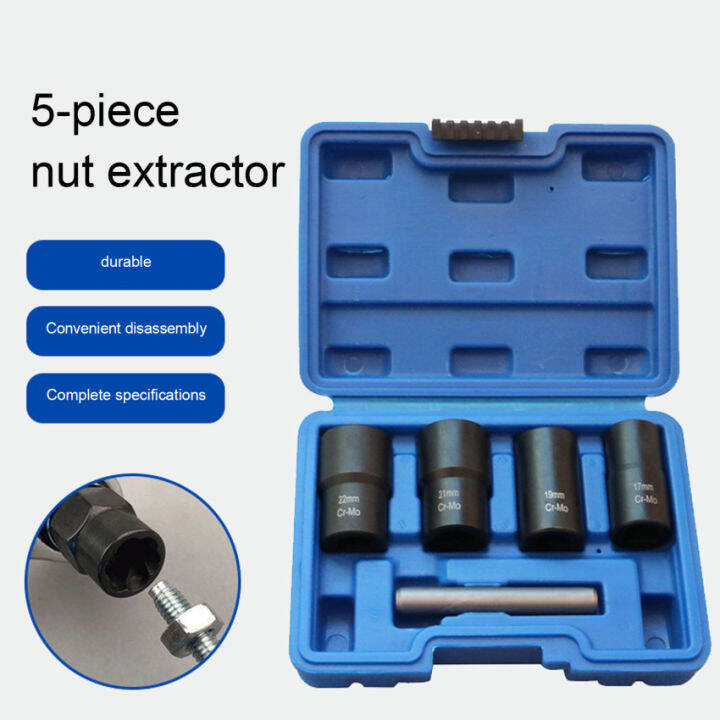 5 Piece Set Lug Nut Remover Removal Tool Broken Nut Bolt Extractor