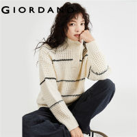 GIORDANO Women Sweaters High Neck Contrasting Stripe Chunky Warm Sweaters Half-Button Fashion Casual Loose Sweaters 18353208