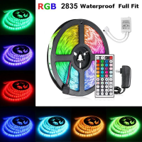 [ยอดขายอันดับ1!!]5M 300 LED IP65แถบกันน้ำไฟสายประดับ12V 2835 RGB IR Controller อะแดปเตอร์ พร้อมชุดรีโมทควบคุม44ปุ่มไฟแรงดันต่ำความสว่างสูง12V