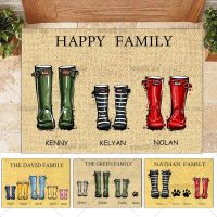 Wellies ชื่อครอบครัวของขวัญส่วนบุคคลพรมเช็ดเท้าของขวัญครอบครัวฝนบูตเสื่อพรมสำหรับห้องนั่งเล่นตกแต่งบ้าน