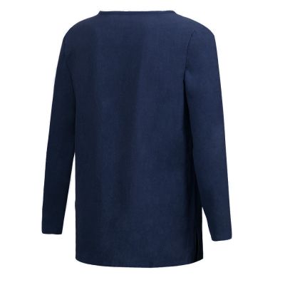 Kurta Loose Long-sleeved Casual Shirt Men Chinese Style Button Design Baju Raya Lelaki Kemeja Pure Color Breathable Shirt