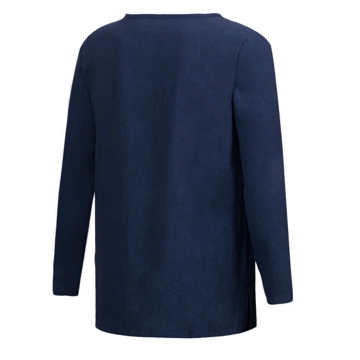 kurta-loose-long-sleeved-casual-shirt-men-chinese-style-button-design-baju-raya-lelaki-kemeja-pure-color-breathable-shirt