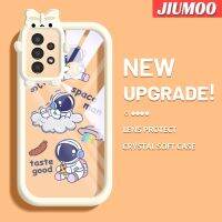 JIUMOO เคสปลอกสำหรับ Samsung A13 5G A04s ลายการ์ตูนมนุษย์อวกาศสีสันสดใสน่ารักกล้องมอนสเตอร์น้อยนิ่มสำหรับเลนส์กันกระแทกแบบใสเคสมือถือเรียบง่ายฝาครอบป้องกันซิลิโคนความคิดสร้างสรรค์โปร่งใส