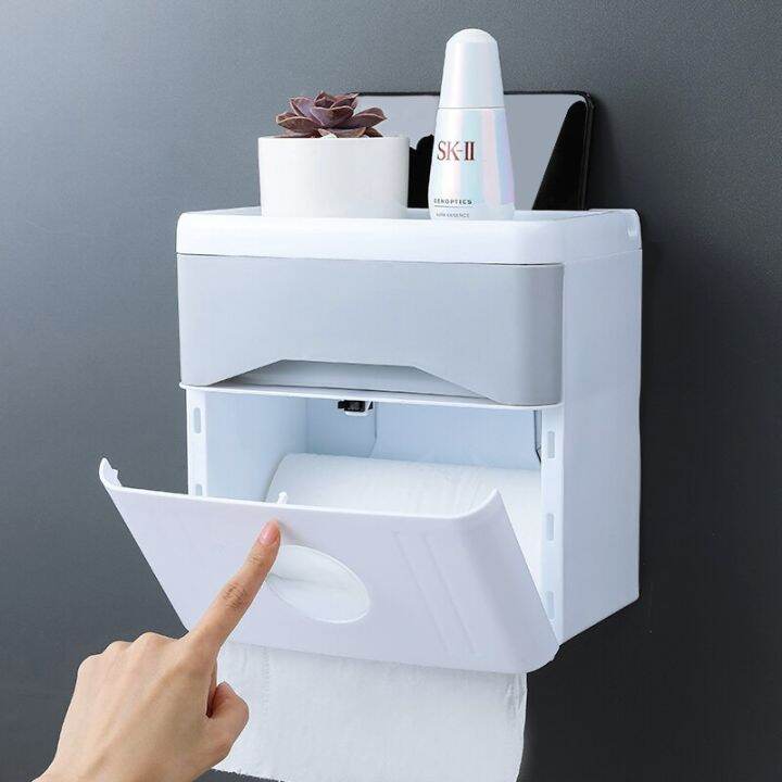 Useful Tissue Box Wall Mounted Visible Press Double Layer Waterproof