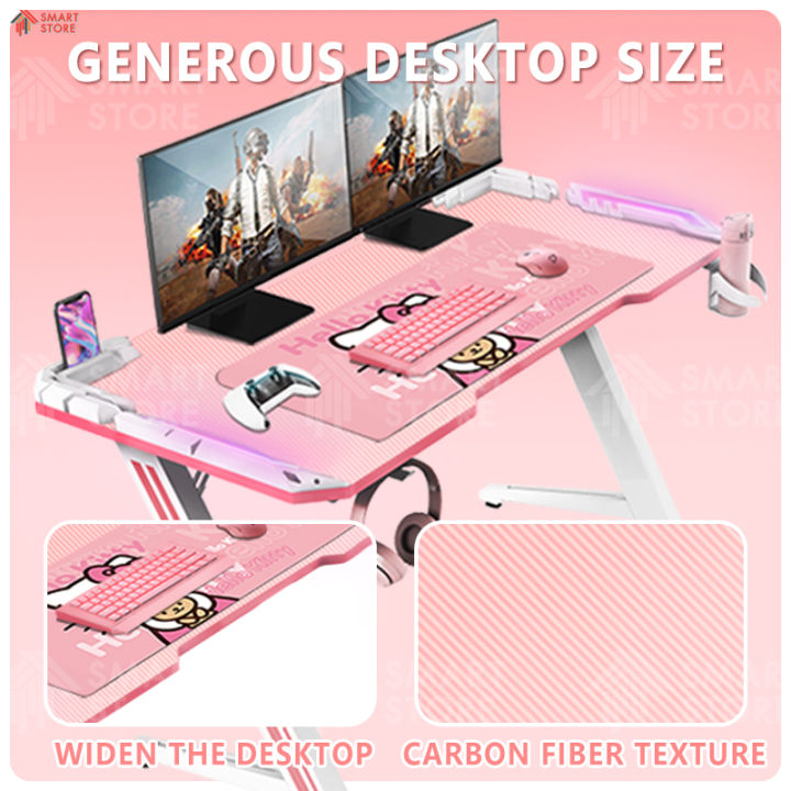 smartstore-โต๊ะเกมมิ่ง-โตะคอมพิวเตอร์-สีชมพู-โต๊ะเกมมิ่ง-โต๊ะคอมเกมมิ่ง-pink-gaming-table-โต๊ะ-โต็ะคอม-มีไฟ-ledสวย-ไม่แสบตา-หน้าโต๊ะหุ้มคาร์บอน-3d