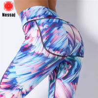 Nessaj กางเกงโยคะสำหรับผู้หญิงแห้งเร็วพิมพ์ Leggings ออกกำลังกายเอวสูงแน่นยืดหยุ่นกางเกงออกกำลังกาย