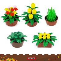 WUHUI 1ชุด Potted พืชพืชบ้าน Diy สวนบล็อกตัวต่อของเล่น Botany City Moc อุปกรณ์เสริมบล็อกอิฐอาคารตัวต่อของเล่นเด็กของเล่นสำหรับชายหญิงใช้งานร่วมกับแบรนด์