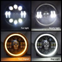 1ชิ้นไฟหน้า Led 7นิ้วสำหรับรถจี๊ป Jk Angel Eyes โปรเจคเตอร์รถจักรยานยนต์ไฟรถยนต์กะโหลกศีรษะ4x 4ไฟหน้ารถมอเตอร์ไซค์แบบ Led