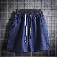 M-5XL Plus Size Mens Shorts Elastic Waist with Drawstring Sportwear Plain Color Cotton Linen Casual Short Pants Summer Clothing