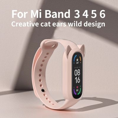 For Xiaomi Mi Band 6 5 4 3 Cat Earmuffs Case Silicone Strap Cat Ears Replacement Wristband TPU Material Smart Accessories Docks hargers Docks Chargers