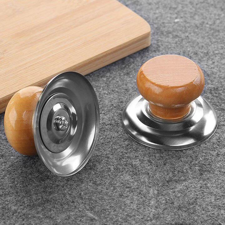 Universal Pot Lid Handle Wooden Handle Flat Pot Lid Top Beads Stainless