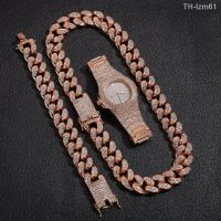 นาฬิกาผู้ชาย Fashion personality hip-hop style set auger drill watch full bracelet necklace three-piece suit the European and American fashion men suits