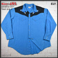 ELY®แท้ อกจริง 57 ไซส์ 4XL เสื้อเชิ้ตผู้ชาย สีน้ำเงิน เสื้อแขนยาว เนื้อผ้าดี