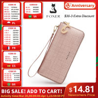 FOXER Women Split Leather Wallet Bifold Clutch Bag with Wristlet Fashion Card Holder Coin Purse Cellphone Bag Female Money Bag