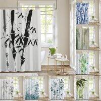 Baltan HOME LY1 Straight Chinese Style Japanese Style Bamboo Shower Curtain Ink Flower Bamboo Leaf Splash Ink Bathroom Curtain Polyester Waterproof