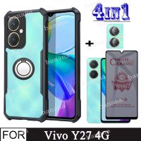 เคสโทรศัพท์กันกระแทก4 In1 Vivo Y27 4G สำหรับ Vivo Y35 Y22s Y16 Y15A Y15s Y12A Y12s Y02s Y02 Y36 Y20s กรัม V27 V25 Pro 5G 4G ป้องกันการสอดแนมชนิดเคลือบเพื่อความอ่อนโยนกระจกเทมเปอร์ด้านเพื่อความเป็นส่วนตัวแบบด้าน