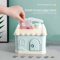 Cartoon Plastic House Piggy Bank Lockable Money Box with Key Lock Mini Cash Box Money Saving Box for Children