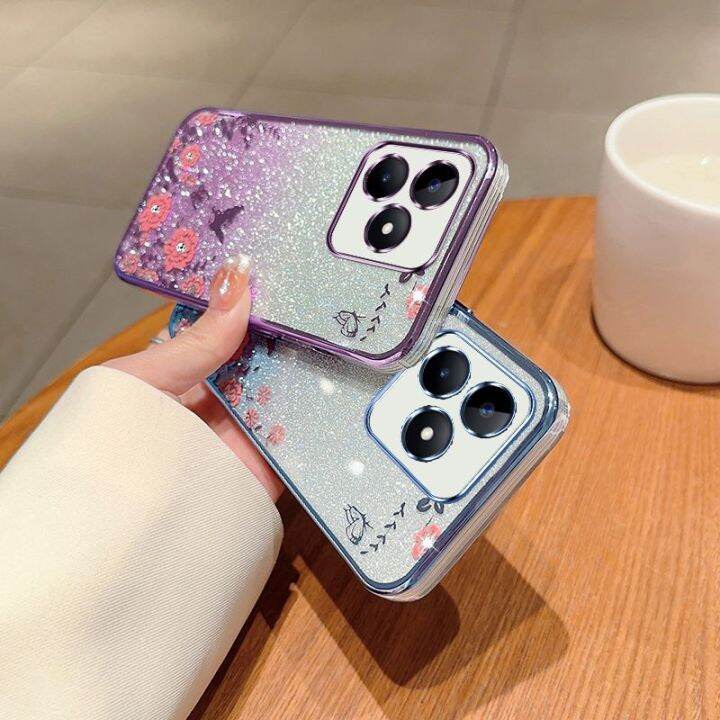 เคสกลิตเตอร์สำหรับ-realme-c53-c55-c33-c35-4g-nfc-realmec53-2022ซิลิโคน-tpu-ยืดหยุ่นฝาหลังอ่อนนุ่มเคสกันกระแทกมือถือแวววาวปกป้องดอกไม้ไล่ระดับสี