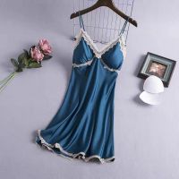 --SY23726☋☈ spender ghtdress female summer th sectn h d ice silk lace an sle seve silk ghtgown dress home service