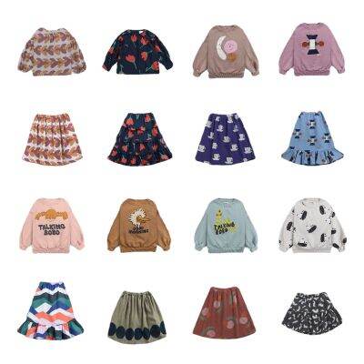 Kids Girls Sweaters Skirts Set bobo 2021 Autumn Children Long-sleeved Sweatshirt Tops Cartoon Printed Blouses Skirt Suits 1-11Y