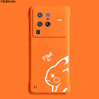 NORVIK รูปการ์ตูนน่ารักสีขาวปิกาจูแบบไร้ขอบสีส้มโทรศัพท์เคสสำหรับ Vivo V29 V27 V27e V23 X80 V23e X90 Y36 Y27 Y16 V25โปร IQOO Y15ฝาหลังสร้างสรรค์ Y78 Y72 Y52 Z7 Z7X Y12โปร4G 5G n11-3