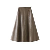 Vintage Leather Skirt Halfskin Skirt Autumn/Winter High Waist Temperament Mid length A-line Wrapped Hip Umbrella Skirt 2023