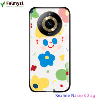 เคสสำหรับ Realme 11 5G Realme Narzo 60 5G น่ารักหรูหราสำหรับเด็กผู้หญิงลายดอกไม้กลีบดอกไม้เคสฝาหลังกระจกเทมเปอร์กันกระแทก