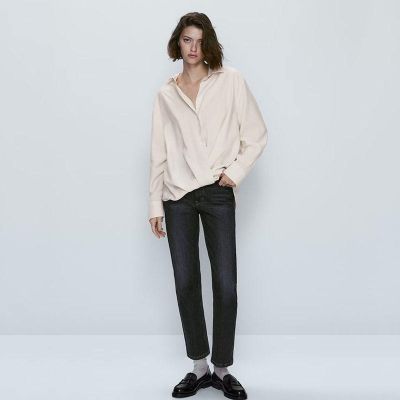 Ance MASSIMO DUTTI เสื้อแจ็คเก็ตแขนยาวสีขาว2023ดีไซน์ใหม่สำหรับสุภาพสตรี