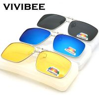 VIVIBEE Mens Metal Clip on Sunglasses for Myopia Eyeglasses Polarized UV400 Women Square Night Vision Driving Sun Glasses