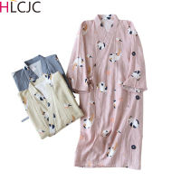 Cute Cats Print Women Bathrobe Men Thin Cauze Cotton Bath Robes Long Plus Size Lovers Couples Night Dressing Gown Men Nightgown