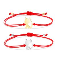 Gold-plated Stainless Steel  Delicate Polished Cute Cat Charm Bracelet Women Kids 2022 New Fashion Red String Pet Animal Jewelry Charms and Charm Brac