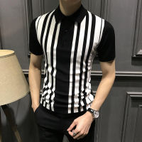 SONIX Kaus Polo Garis ผู้ชายแขนสั้นธุรกิจลำลองเสื้อยืดลาเพลอินเทรนด์เข้ารูปพอดี High-End