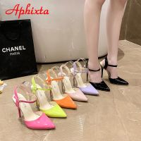 Aphixta Summer 12cm Super High Stiletto Heels Ankle Strap Sandals Women Hollow Pointed Toe Party Heels Shoes Plus Size 48