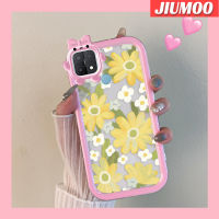 เคส JIUMOO สำหรับ OPPO A15 A15s A35 4G เคสแฟชั่นดอกไม้สดรูปโบว์มอนสเตอร์น้อยนุ่มกันกระแทกทนต่อการขัดถูเคสโทรศัพท์โปร่งใส TPU ซิลิกาเจลป้องกันเลนส์กล้องถ่ายรูป