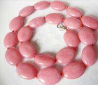 Beautiful 13X18mm Flat Oval Pink Rhodochrosite Jade Neckalce 18Inch