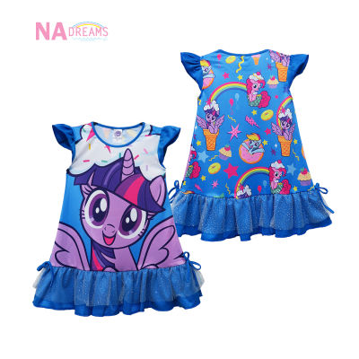 My Little Pony ชุดกระโปรงเด็กหญิง รุ่นเด็กเล็ก ชุดกระโปรงเด็ก ลายการ์ตูน โพนี่ My Little Pony จาก NADreams สีฟ้า