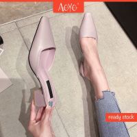 CODyx648 Womens High Heel Sandals Muller Shoes Korean Style Pointed Toe Fashion Thick Heel Slippers