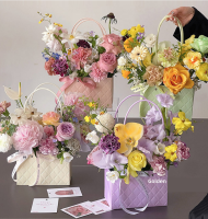 Paper Bag Flower Handbag Plastic Rose Carrying Jacquard Box Packing Bag Reticule Flower Box Kraft Paper Bag