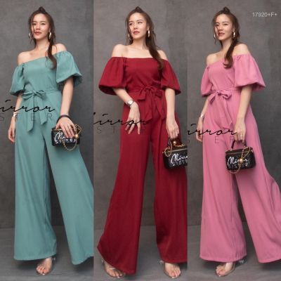 TW17920 Jumpsuit ขายาว + สายผูกเอว