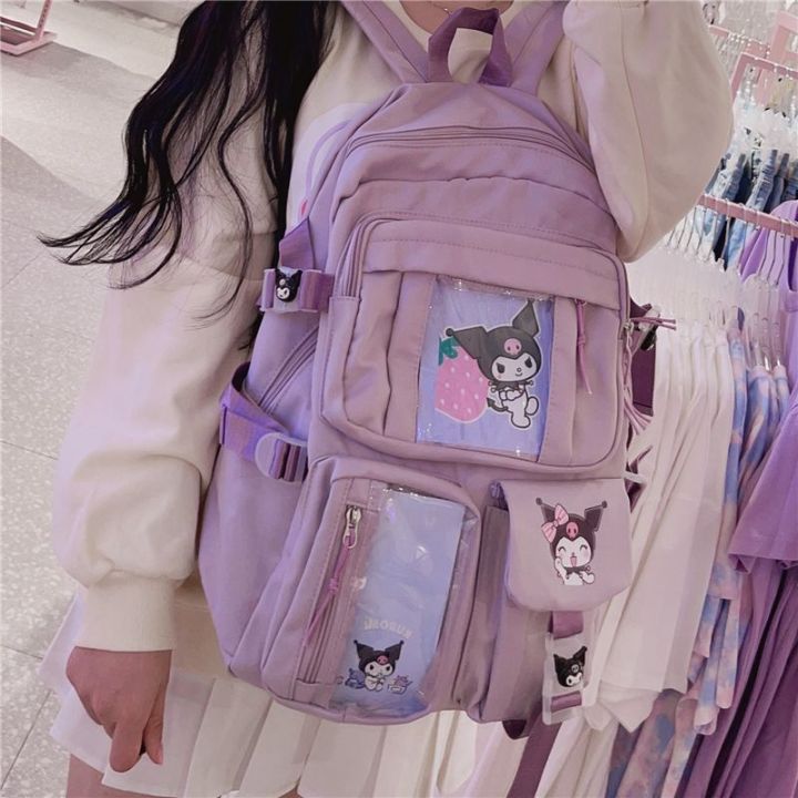 กระเป๋าเป้สะพายหลังโรงเรียนสำหรับนักศึกษาวิทยาลัย-sanrio-น่ารักกระเป๋านักเรียนนักศึกษากระเป๋าเป้สะพายหลังสีม่วงความจุขนาดใหญ่-kuromi-กระเป๋าเป้สะพายหลังความจุขนาดใหญ่