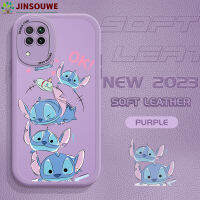 Jinsouwe เคสสำหรับ Huawei Nova 7i,เคสสำหรับเด็กผู้หญิงเด็กผู้ชายผิวสัมผัสบางลายการ์ตูนน่ารักสติทช์ปกหนัง PU