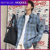 MOQOOL เสื้อผู้ชายทรงหลวมแขนยาวใหม่ฤดูใบไม้ร่วง,เสื้อโค๊ตคู่รักเสื้อเชิ้ตลำลองนักเรียนฉบับภาษาเกาหลีเสื้อเชิ๊ตชายลายสก็อต