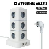 ❆♧▲ EU Plug 220V 10A with 4 USB Overload Protector Switch Tower 12 Way Outlets Socket Multi Power Strip Vertical 2.8m Extension Cord